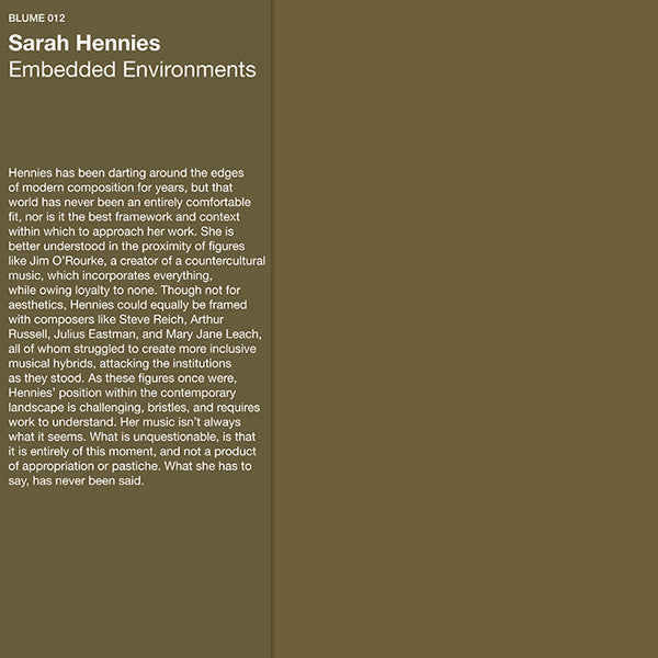 Sarah Hennies - Embedded Environments - LP - Blume - 012