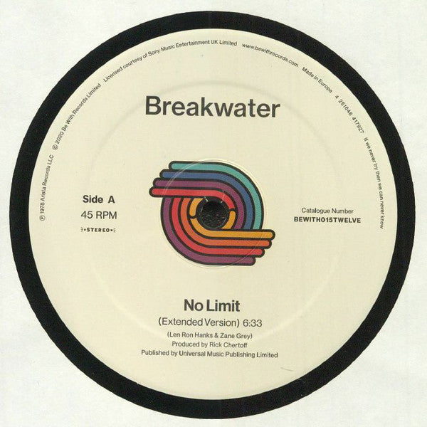 Breakwater – No Limit / Do It Till The Fluid Gets Hot – 12" – Be With Records – BEWITH015TWELVE