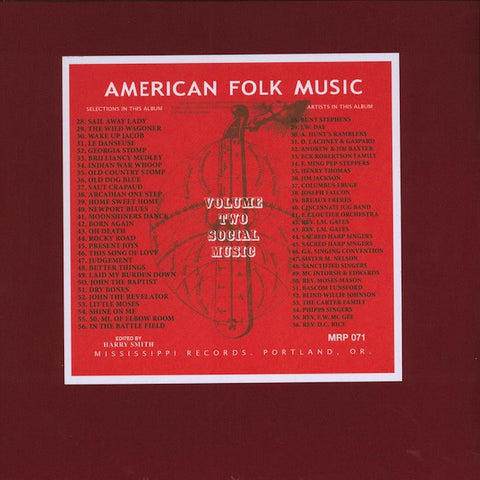Harry Smith - Anthology of American Folk Music vol. 2: Social Music - 2xLP - Mississippi Records ‎- MRP-071